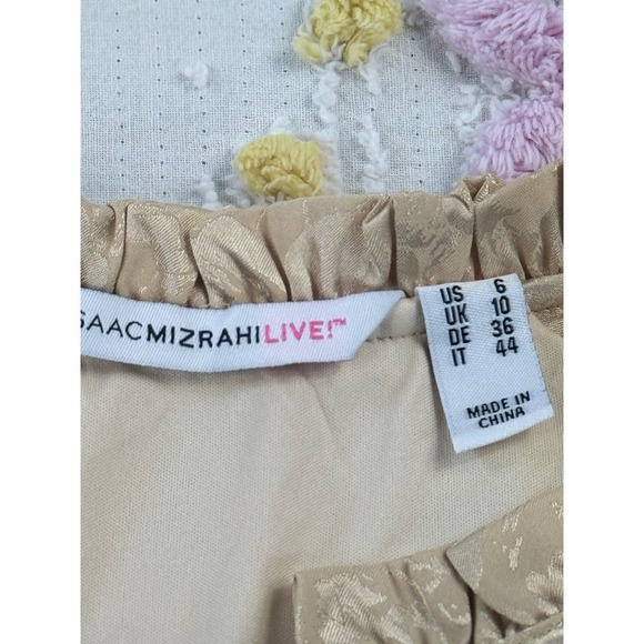 Isaac Mizrahi Live Champagne Floral Jacquard Peplum Blouse Gold Size 6 - Picture 6 of 10